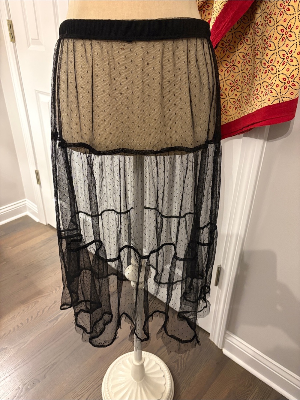 Wild Fable Black Sheer Polka Dot Tule Tiered Skirt